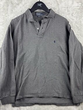 Vintage Polo Ralph Lauren Long-Sleeve Grey Polo Shirt Utility